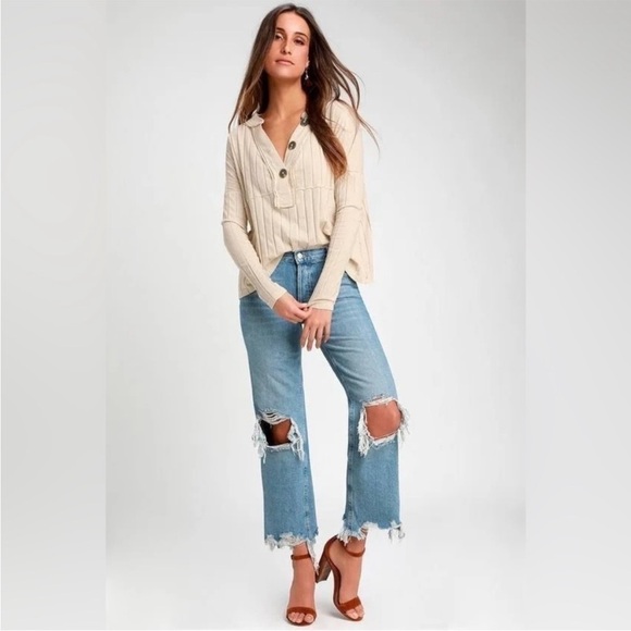 We The Free- Free People In The Mix Raw Edge Washed Henley Yellow XS - Picture 3 of 9